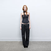 Sleeveless Pinstripe Jeans Denim Top